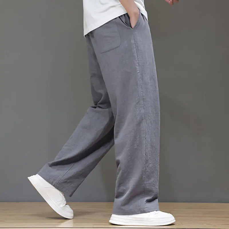 Buddha Stones Summer Men's Linen Straight Leg Pants With Pockets BS
