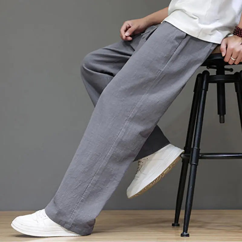 Buddha Stones Summer Men's Linen Straight Leg Pants With Pockets BS