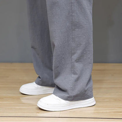 Buddha Stones Summer Men's Linen Straight Leg Pants With Pockets BS