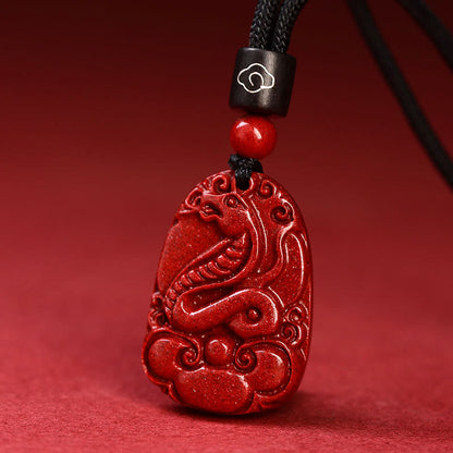 Collier pendentif calme en corde noire et cinabre avec pierres de Bouddha et signe du zodiaque chinois