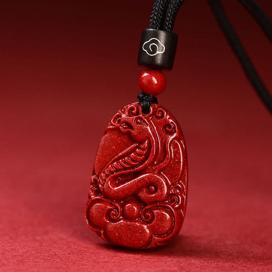 Collier pendentif calme en corde noire et cinabre avec pierres de Bouddha et signe du zodiaque chinois