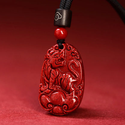 Collier pendentif calme en corde noire et cinabre avec pierres de Bouddha et signe du zodiaque chinois