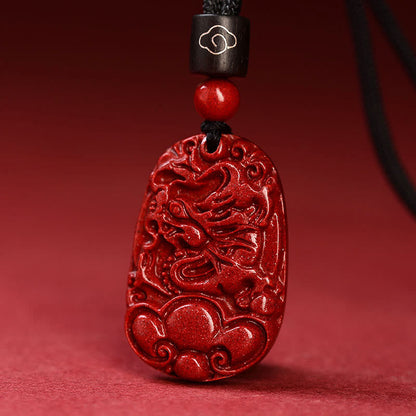 Collier pendentif calme en corde noire et cinabre avec pierres de Bouddha et signe du zodiaque chinois
