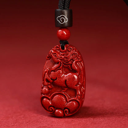 Collier pendentif calme en corde noire et cinabre avec pierres de Bouddha et signe du zodiaque chinois