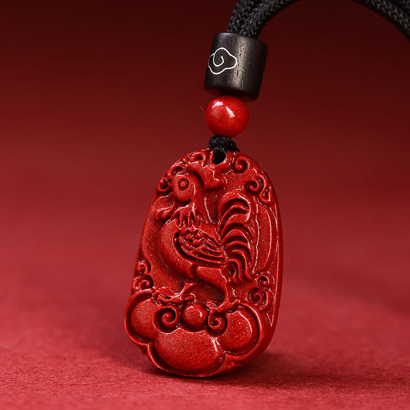 Collier pendentif calme en corde noire et cinabre avec pierres de Bouddha et signe du zodiaque chinois