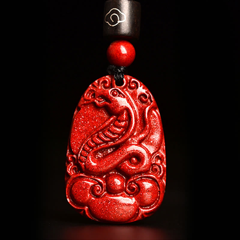 Collier pendentif calme en corde noire et cinabre avec pierres de Bouddha et signe du zodiaque chinois