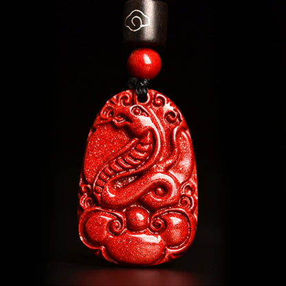 Collier pendentif calme en corde noire et cinabre avec pierres de Bouddha et signe du zodiaque chinois