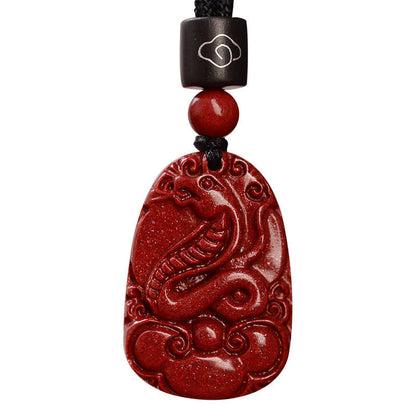 Collier pendentif calme en corde noire et cinabre avec pierres de Bouddha et signe du zodiaque chinois