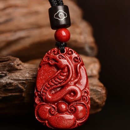 Collier pendentif calme en corde noire et cinabre avec pierres de Bouddha et signe du zodiaque chinois