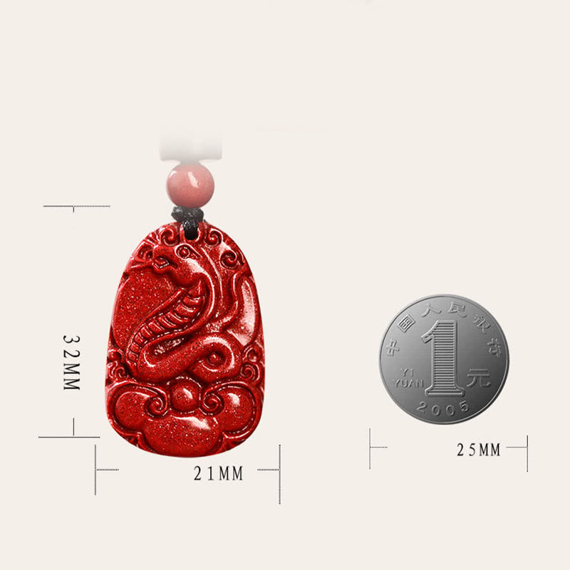 Collier pendentif calme en corde noire et cinabre avec pierres de Bouddha et signe du zodiaque chinois