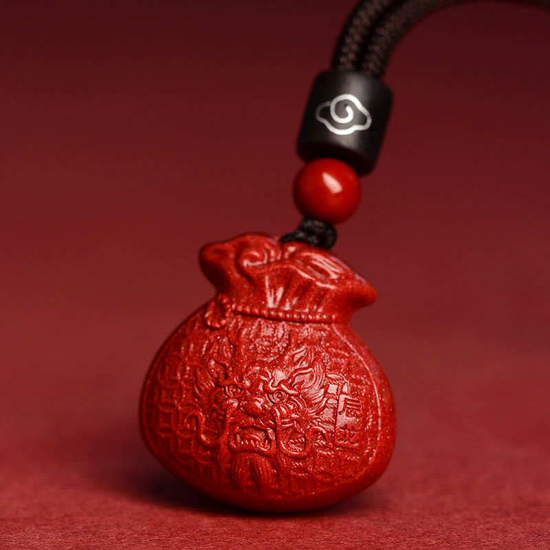 Collier pendentif calme en cinabre en forme de sac d'argent en pierres de Bouddha et signe du zodiaque chinois
