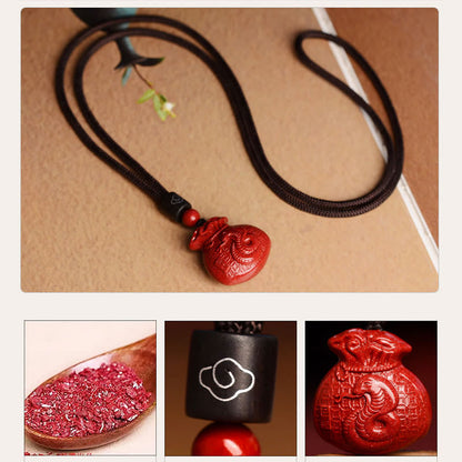 Collier pendentif calme en cinabre en forme de sac d'argent en pierres de Bouddha et signe du zodiaque chinois