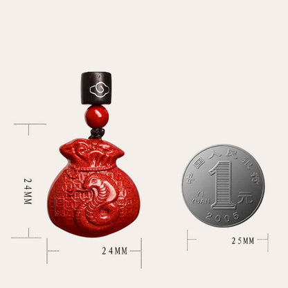 Collier pendentif calme en cinabre en forme de sac d'argent en pierres de Bouddha et signe du zodiaque chinois