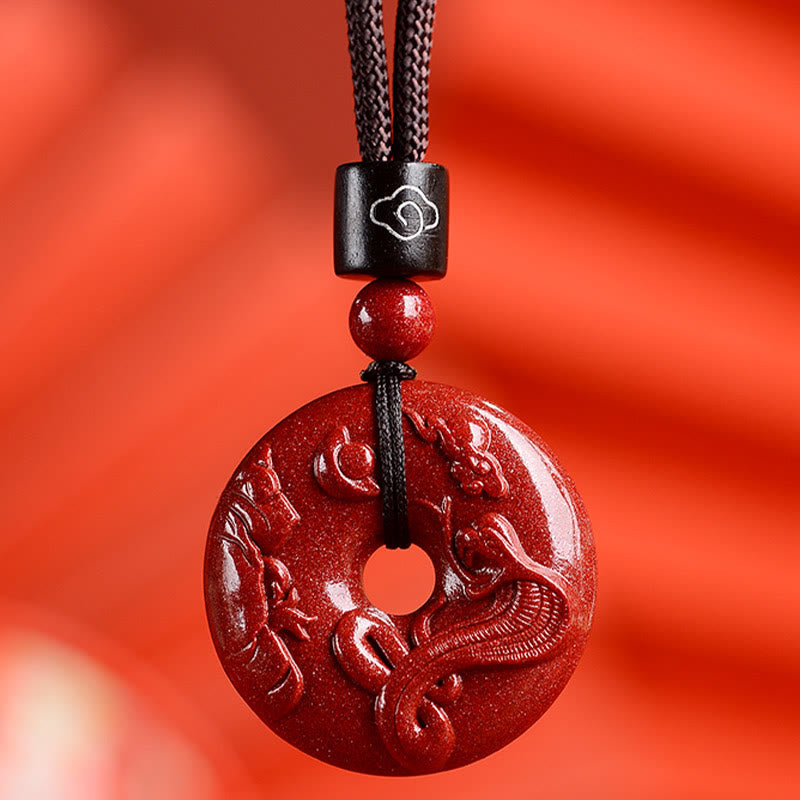 Collier pendentif calme avec boucle de paix en cinabre et pierres de Bouddha, signe du zodiaque chinois