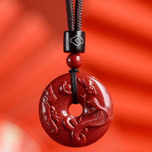 Collier pendentif calme avec boucle de paix en cinabre et pierres de Bouddha, signe du zodiaque chinois