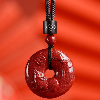 Collier pendentif calme avec boucle de paix en cinabre et pierres de Bouddha, signe du zodiaque chinois