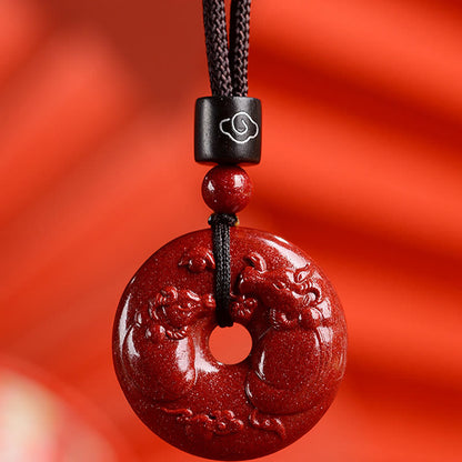 Collier pendentif calme avec boucle de paix en cinabre et pierres de Bouddha, signe du zodiaque chinois