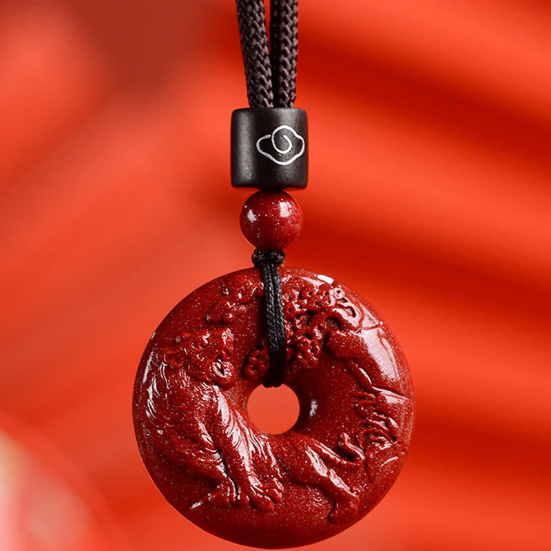 Collier pendentif calme avec boucle de paix en cinabre et pierres de Bouddha, signe du zodiaque chinois