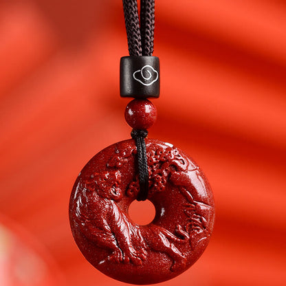 Collier pendentif calme avec boucle de paix en cinabre et pierres de Bouddha, signe du zodiaque chinois