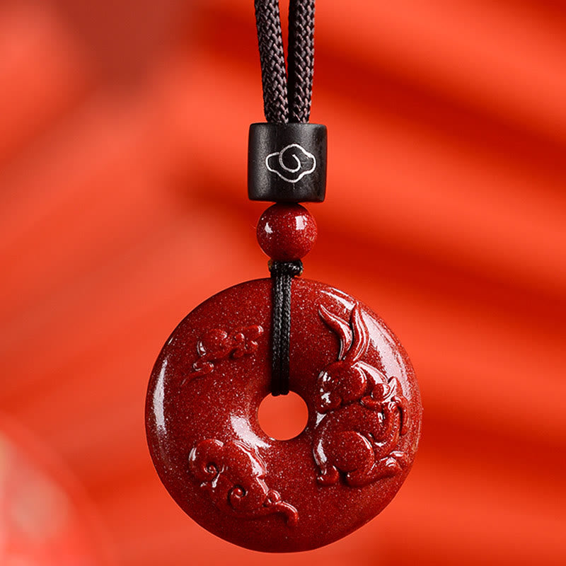 Collier pendentif calme avec boucle de paix en cinabre et pierres de Bouddha, signe du zodiaque chinois