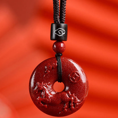 Collier pendentif calme avec boucle de paix en cinabre et pierres de Bouddha, signe du zodiaque chinois