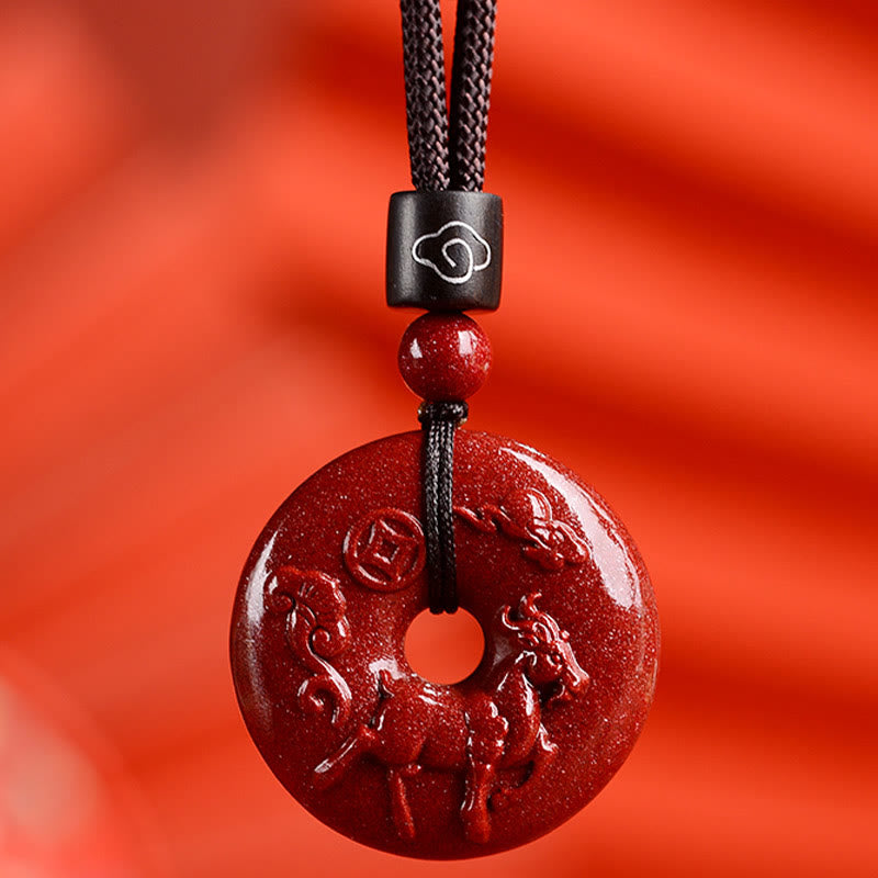 Collier pendentif calme avec boucle de paix en cinabre et pierres de Bouddha, signe du zodiaque chinois