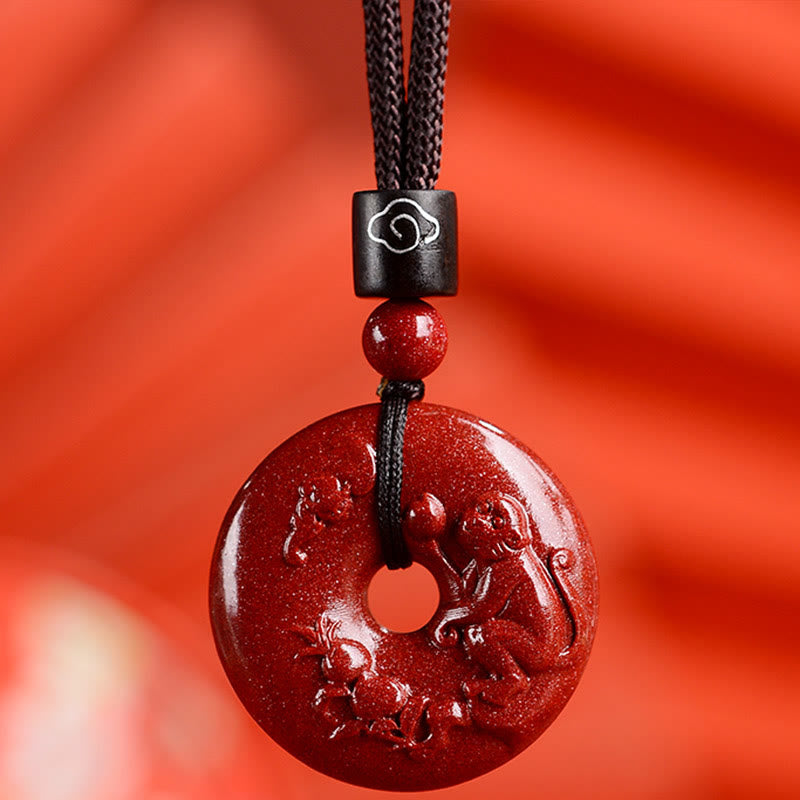 Collier pendentif calme avec boucle de paix en cinabre et pierres de Bouddha, signe du zodiaque chinois