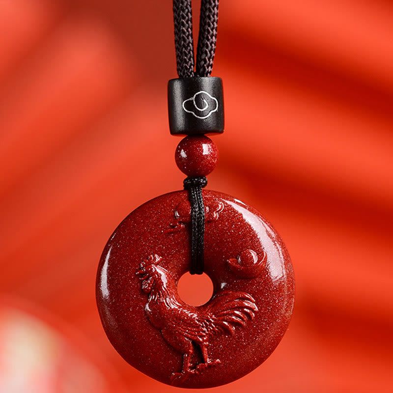 Collier pendentif calme avec boucle de paix en cinabre et pierres de Bouddha, signe du zodiaque chinois