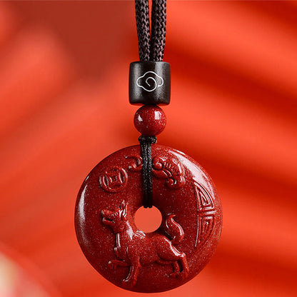 Collier pendentif calme avec boucle de paix en cinabre et pierres de Bouddha, signe du zodiaque chinois