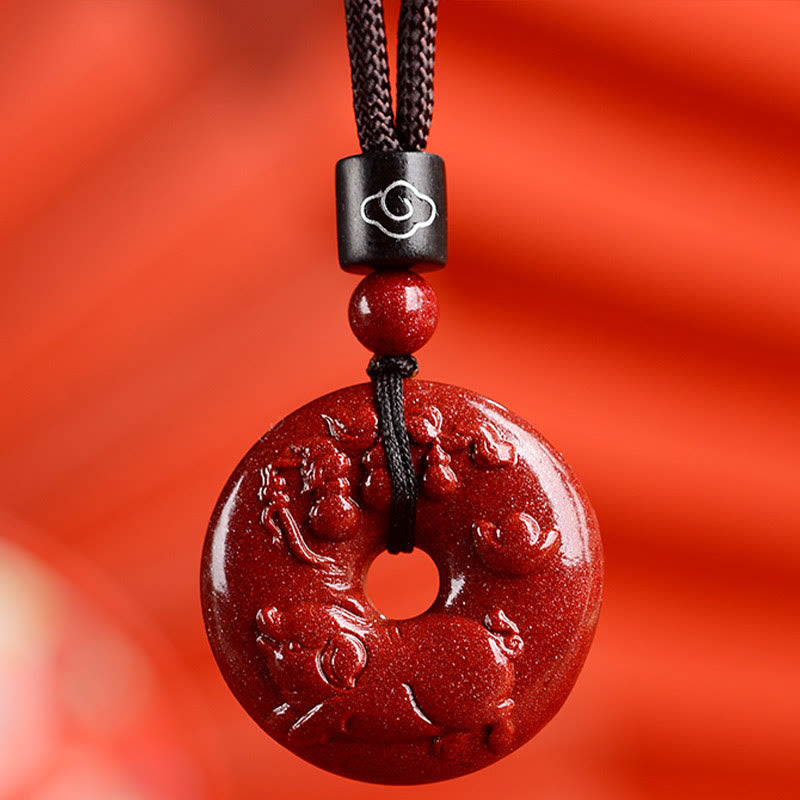 Collier pendentif calme avec boucle de paix en cinabre et pierres de Bouddha, signe du zodiaque chinois