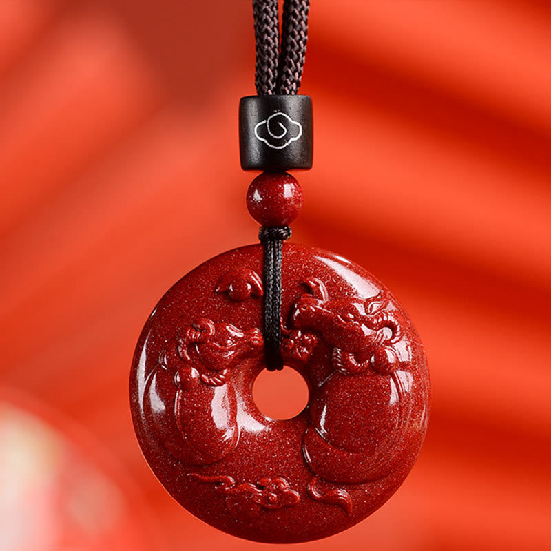 Collier pendentif calme avec boucle de paix en cinabre et pierres de Bouddha, signe du zodiaque chinois