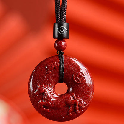 Collier pendentif calme avec boucle de paix en cinabre et pierres de Bouddha, signe du zodiaque chinois