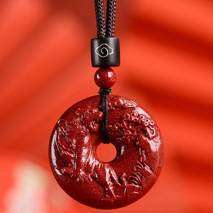 Collier pendentif calme avec boucle de paix en cinabre et pierres de Bouddha, signe du zodiaque chinois