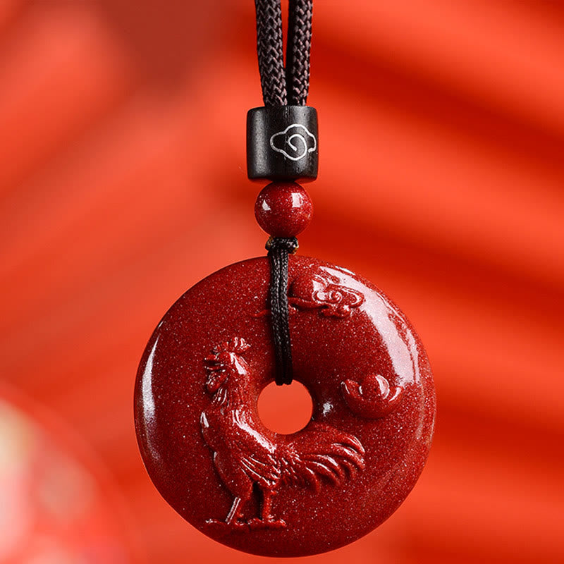 Collier pendentif calme avec boucle de paix en cinabre et pierres de Bouddha, signe du zodiaque chinois