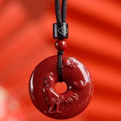 Collier pendentif calme avec boucle de paix en cinabre et pierres de Bouddha, signe du zodiaque chinois