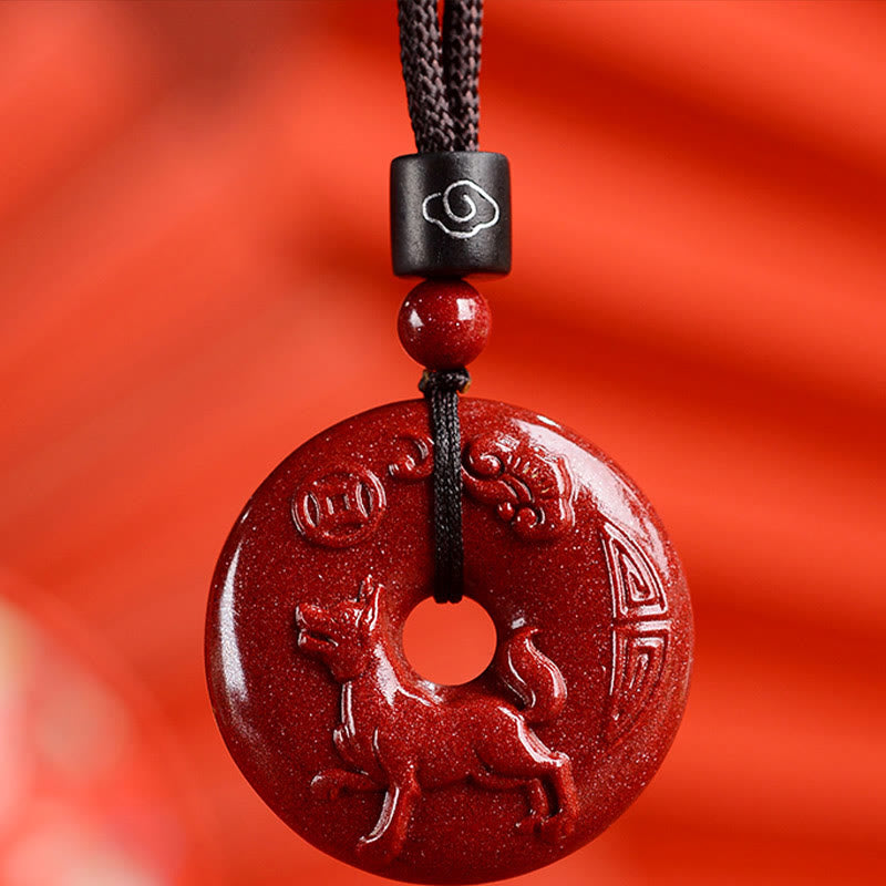 Collier pendentif calme avec boucle de paix en cinabre et pierres de Bouddha, signe du zodiaque chinois