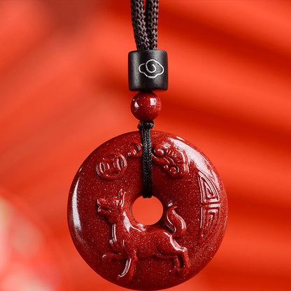 Collier pendentif calme avec boucle de paix en cinabre et pierres de Bouddha, signe du zodiaque chinois