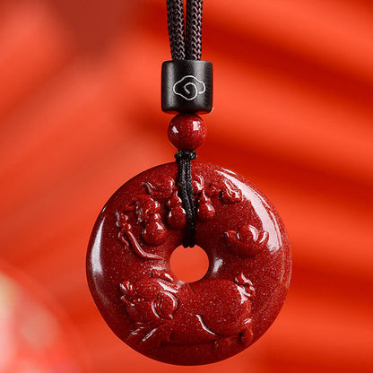 Collier pendentif calme avec boucle de paix en cinabre et pierres de Bouddha, signe du zodiaque chinois