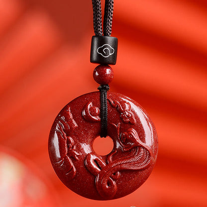 Collier pendentif calme avec boucle de paix en cinabre et pierres de Bouddha, signe du zodiaque chinois