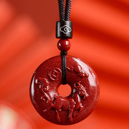 Collier pendentif calme avec boucle de paix en cinabre et pierres de Bouddha, signe du zodiaque chinois