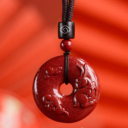 Collier pendentif calme avec boucle de paix en cinabre et pierres de Bouddha, signe du zodiaque chinois