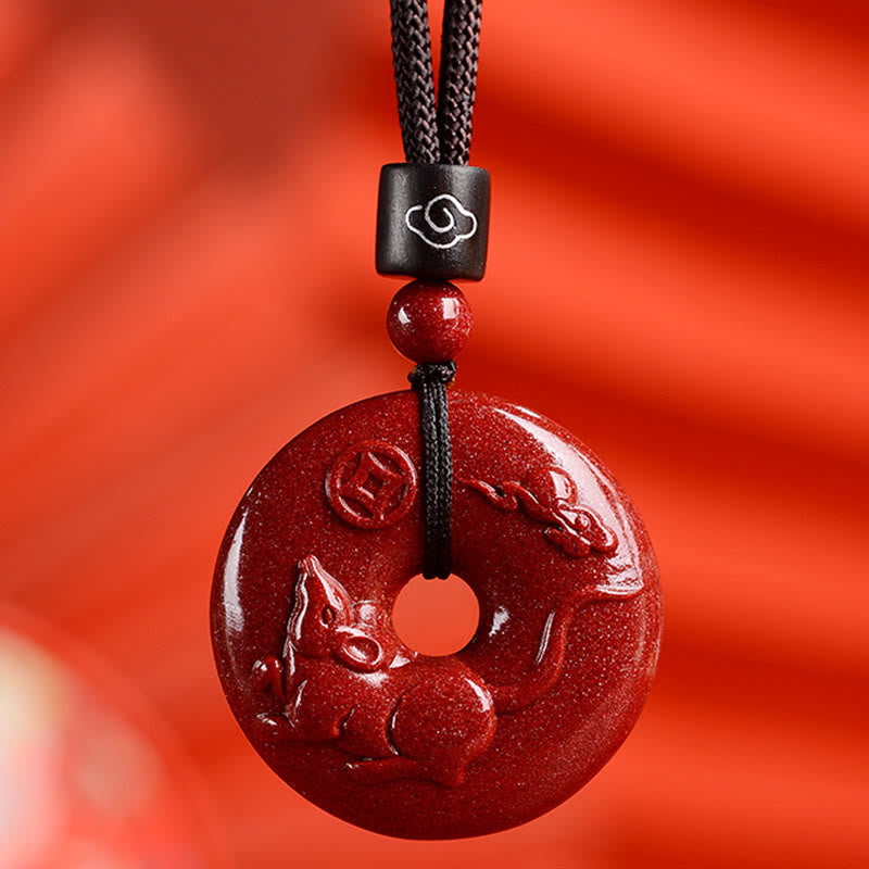Collier pendentif calme avec boucle de paix en cinabre et pierres de Bouddha, signe du zodiaque chinois