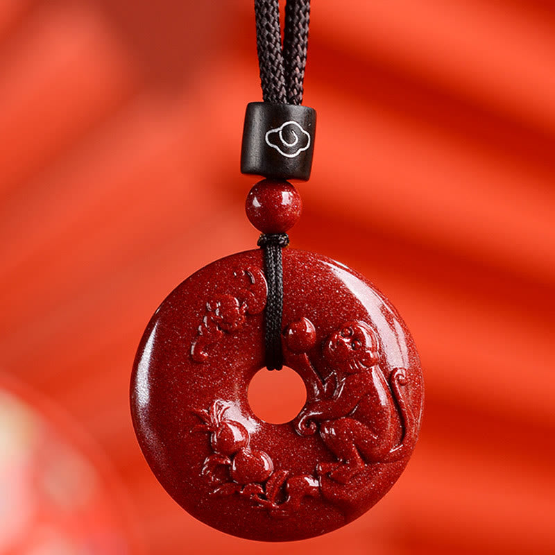 Collier pendentif calme avec boucle de paix en cinabre et pierres de Bouddha, signe du zodiaque chinois