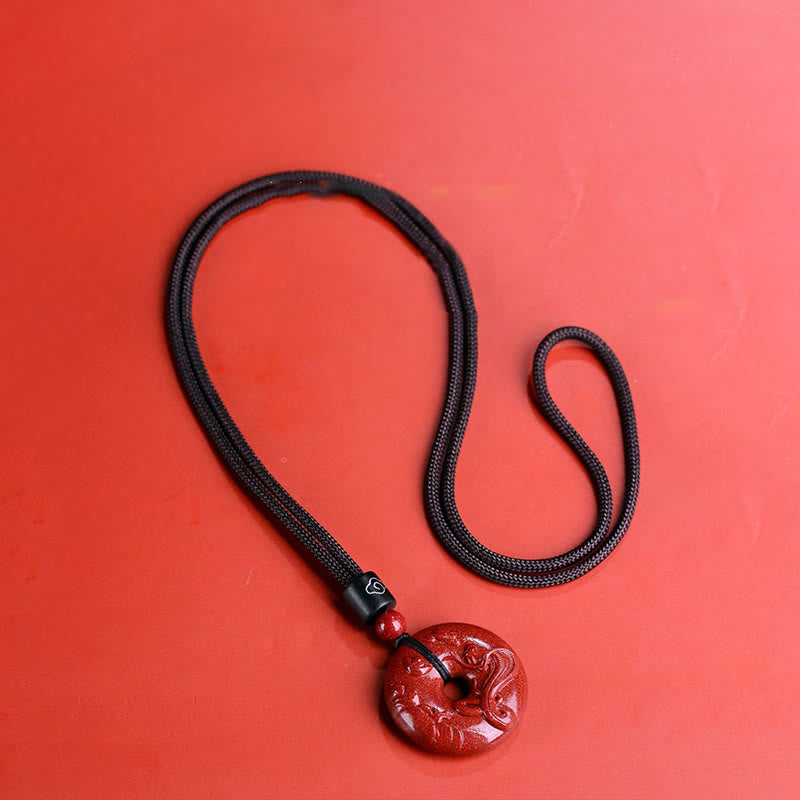 Collier pendentif calme avec boucle de paix en cinabre et pierres de Bouddha, signe du zodiaque chinois