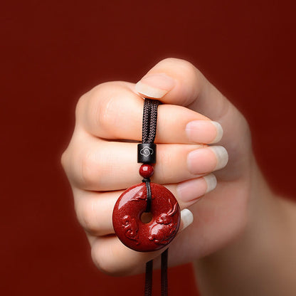 Collier pendentif calme avec boucle de paix en cinabre et pierres de Bouddha, signe du zodiaque chinois