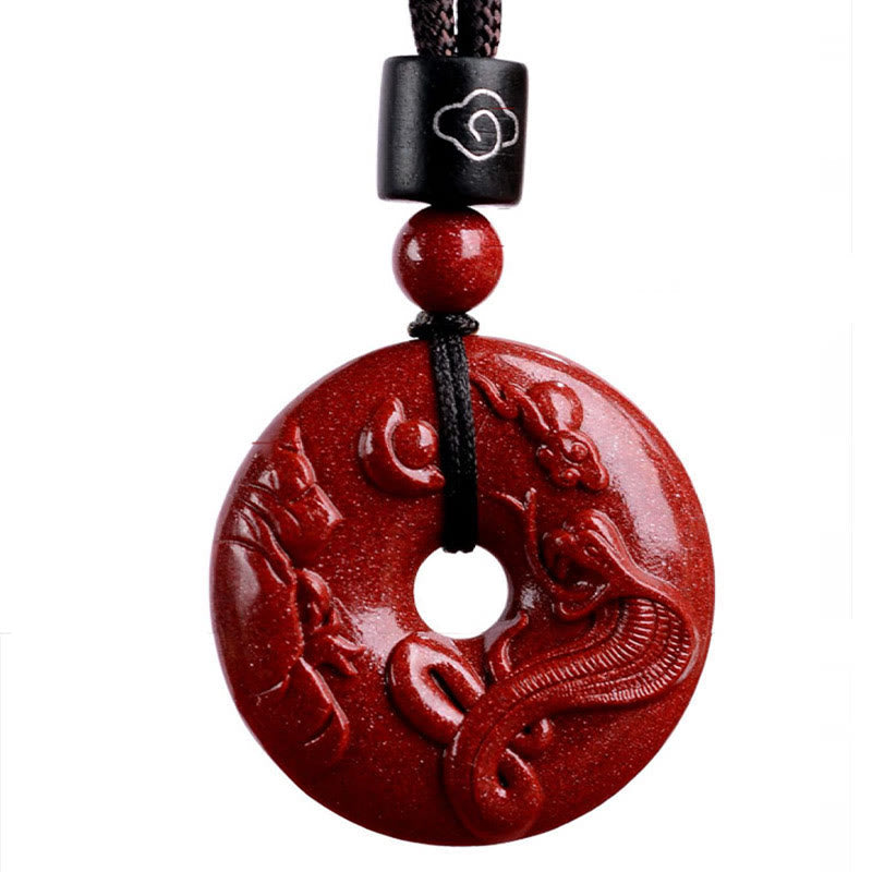 Collier pendentif calme avec boucle de paix en cinabre et pierres de Bouddha, signe du zodiaque chinois