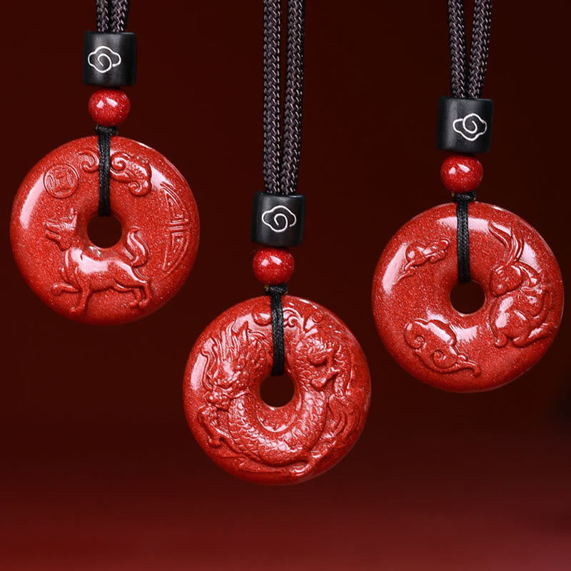 Collier pendentif calme avec boucle de paix en cinabre et pierres de Bouddha, signe du zodiaque chinois