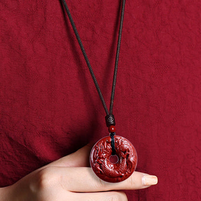 Collier pendentif calme avec boucle de paix en cinabre et pierres de Bouddha, signe du zodiaque chinois