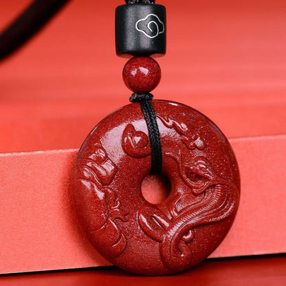 Collier pendentif calme avec boucle de paix en cinabre et pierres de Bouddha, signe du zodiaque chinois