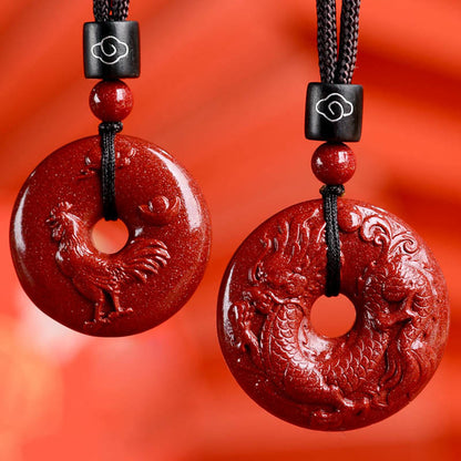 Collier pendentif calme avec boucle de paix en cinabre et pierres de Bouddha, signe du zodiaque chinois